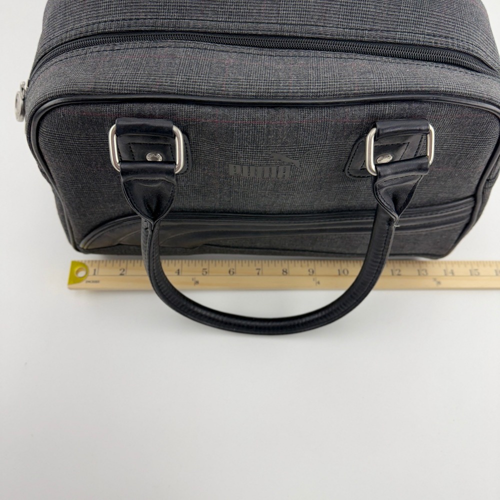 Puma Grey Glen Plaid Bowling Bag Handbag Black Trim Sporty Satchel - Picture 4 of 11